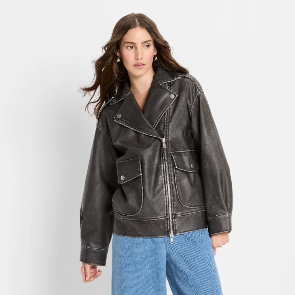 Future Collective Faux Leather Moto Jacket Black M